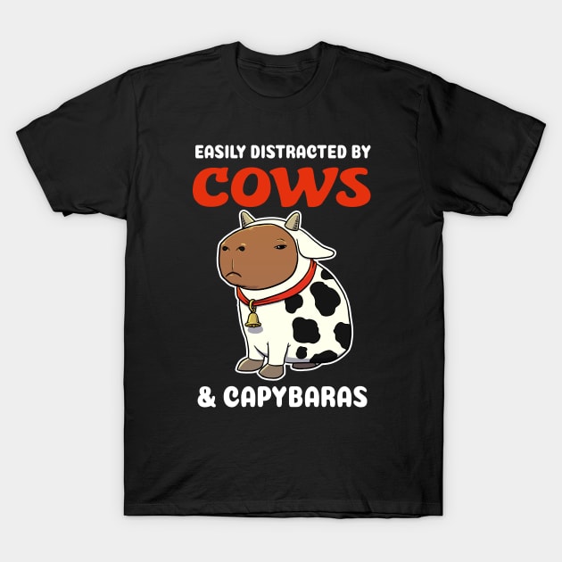 Easily Distracted by Cows and Capybaras Cartoon T-Shirt by capydays